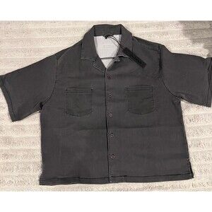 ANANKE Men’s Oversized Washed Black Short Sleeve Button Up Shirt Size L NWT